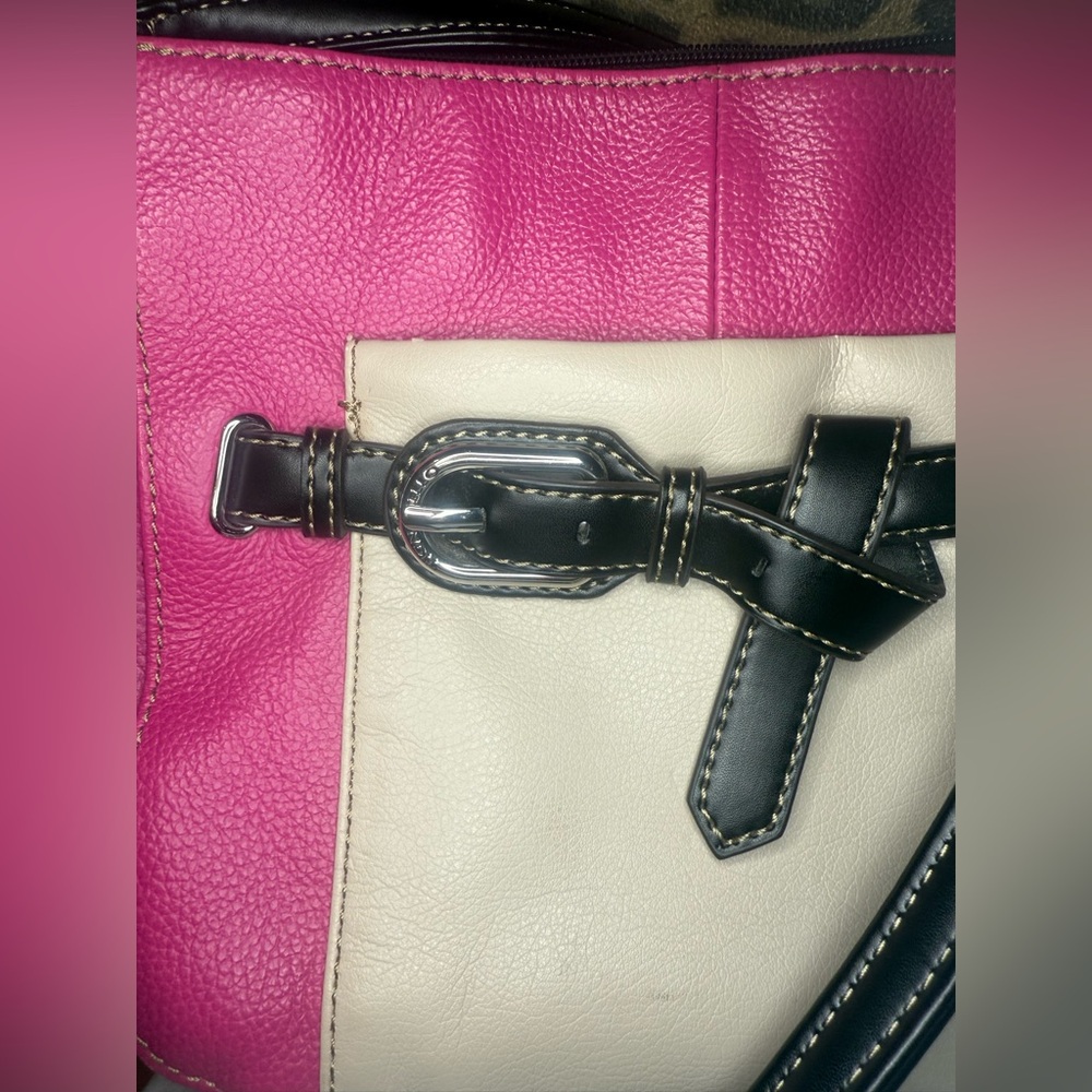 Tignanello Hot Pink & Cream Pebble Leather Crossbody Bag - Picture 4 of 16